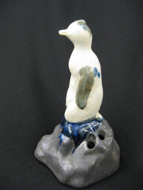 Fulper Pottery Figural Penquin Flower Frog, 7",: 7", signed, excellent.Fulper Pottery was incorporated in 1899 although the company was well established prior to this date. The first art pottery line introduced by Fulper was Vasecraft in 1909. In 19