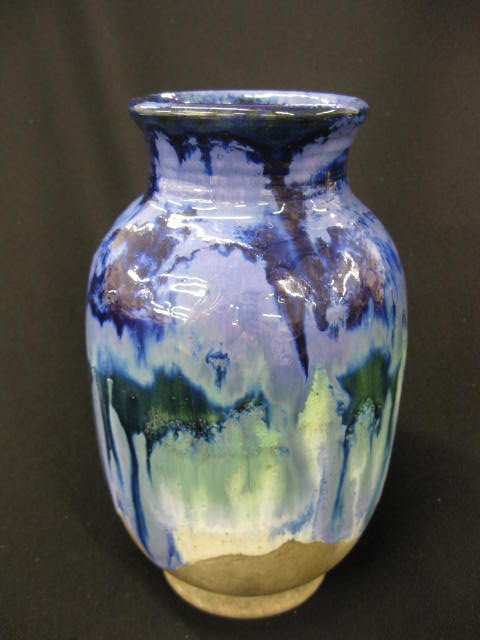 Fulper Pottery Arts & Crafts Vase, rich mottled fl: rich mottled flambe blue & seafoam green drip glaze, signed, 9", excellent.Fulper Pottery was incorporated in 1899 although the company was well established prior to this date. The first art pottery l