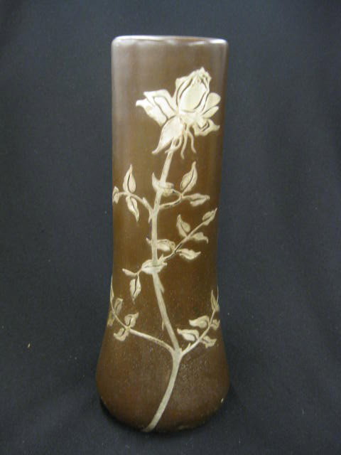 Heintz Sterling & Bronze Vase, rose decor,: rose decor, shape #38093, 12 1/2", signed.In 1902, Otto Heintz set up the Arts & Crafts Shop in Buffalo, New York, where he manufactured modest desk sets, stamp boxes and tall candlesticks decorated w