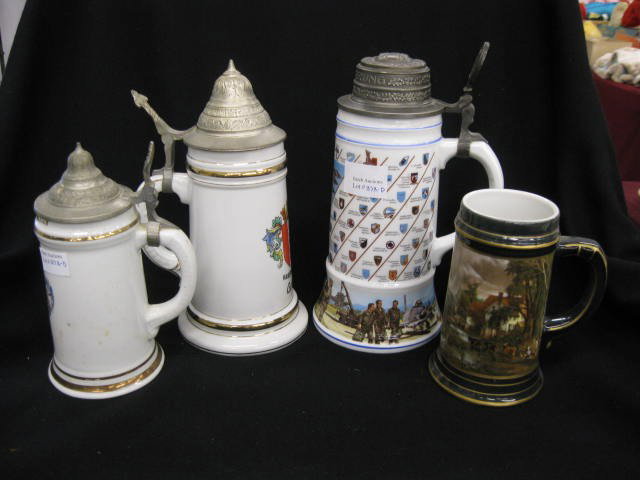 4 Porcelain Lithopane Steins, tallest is 9 3/4".: tallest is 9 3/4".