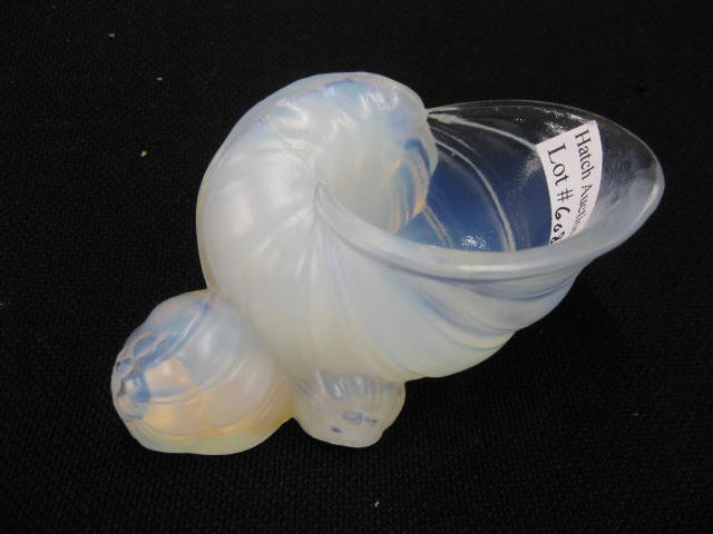 Sabino French Art Glass Figural Salt Cellar,: snail, 2 1/2" x 4", signed, excellent....Sabino art glass, VERRERIE D'ART SABINO, originated in France during the 1920's. It is molded glass and is world famous for its golden opalescence and Art Deco