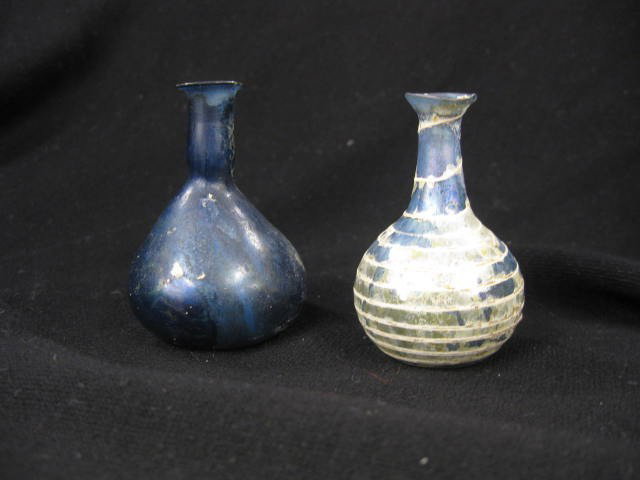 2 Roman Glass Miniature Bottles,: 2 1/2" tall, paper thin, found in estate drawer, a neat find.