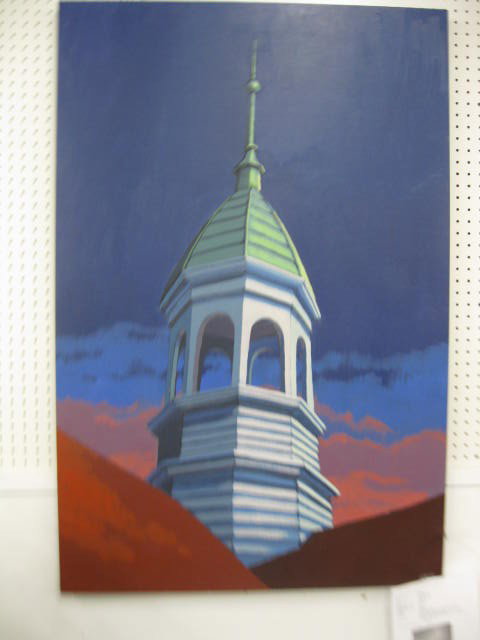 Mark Mulfinger, Oil, "Church Steeple",: well known Greenville, SC artist image area 48" x 32", on board, purchased through Hampton III Gallery in Taylors, SC at $4000....Mark Mulfinger's mastery of his trade began with private art lessons a