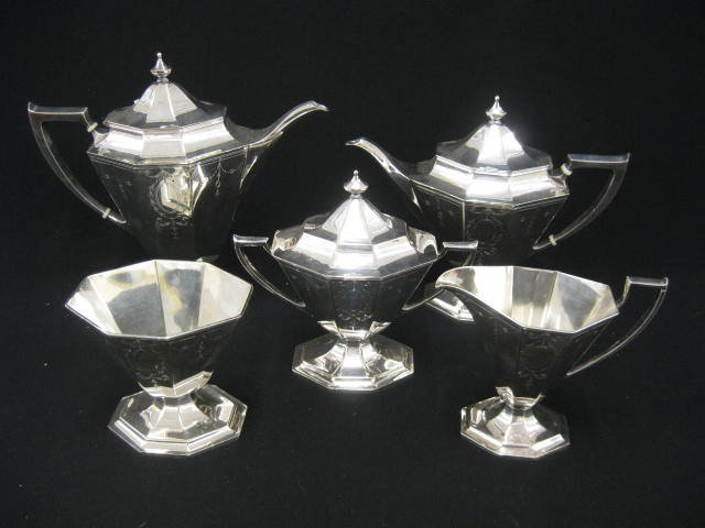 5 pc. Pairpoint Silverplate Tea & Coffee Service,: deco style, a fine set.