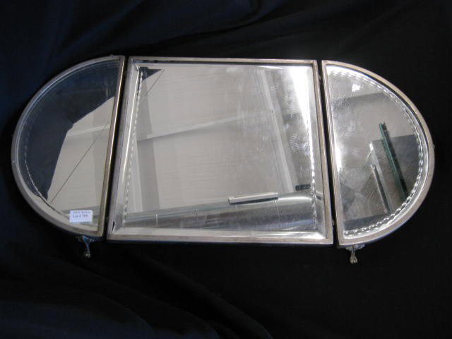 Mirrored 3 pc. Dining Table Plateau,: footed, silverplate trim, overall 12" x 25".