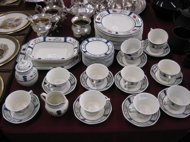 52 pc. Adams "Lancaster" Ironstone: Dinner Service, Gaudy Dutch style decoration, service for 12 with servers, excellent.