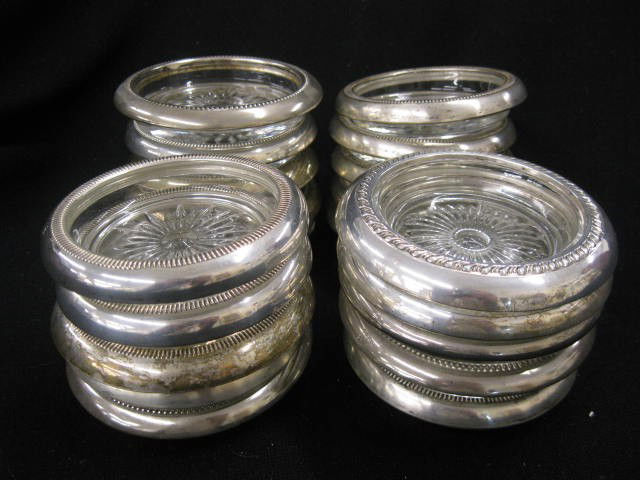 Lot of 20 Sterling Silver Rimmed Crystal Coaster: 3 3/4".