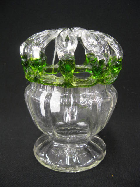 Victorian Art Glass "Brides Bank",: emerald & clear, see "Glasshouse Whimsies" by Blake/Muischell, 6", excellent.