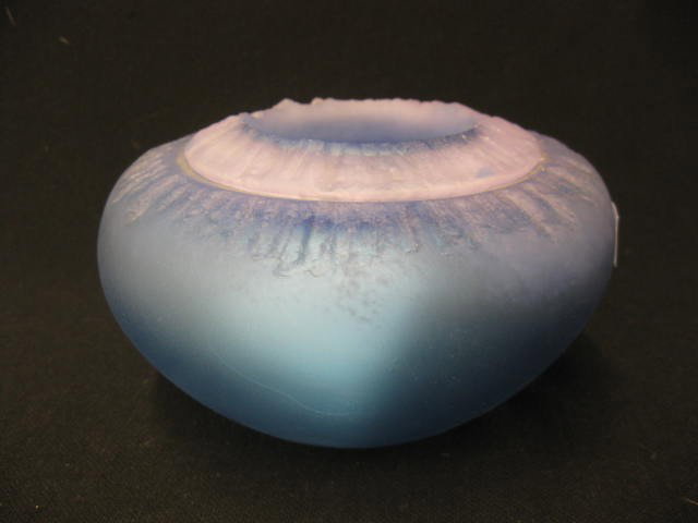 Thomas I. Spake, Art Glass Vase,: textured, blue, 6" diameter, excellent.Thomas grew up in Newnan, Georgia, a small town southwest of Atlanta. The son of a golden gloves boxer and a distance runner, Thomas was involved in athletics an
