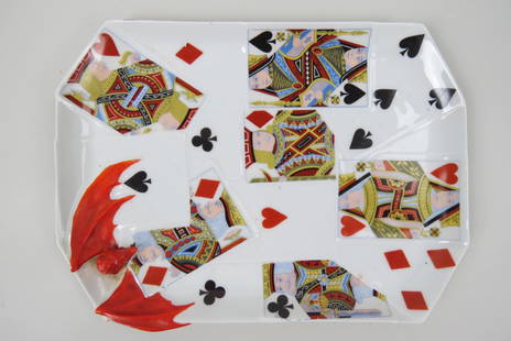 Royal Bayreuth Devil & Playing Cards Tray,: rectangular, 7" X 10", excellent..... The red devil is part of a group of pieces known as Devil & Cards, a group that was shaped like a devil, playing cards, or both.