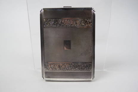 European Silver Cigarette Case, Art Deco,: linear designs, hallmarks, .835 silver, 3 1/8" X 4 3/8", 145 grams.