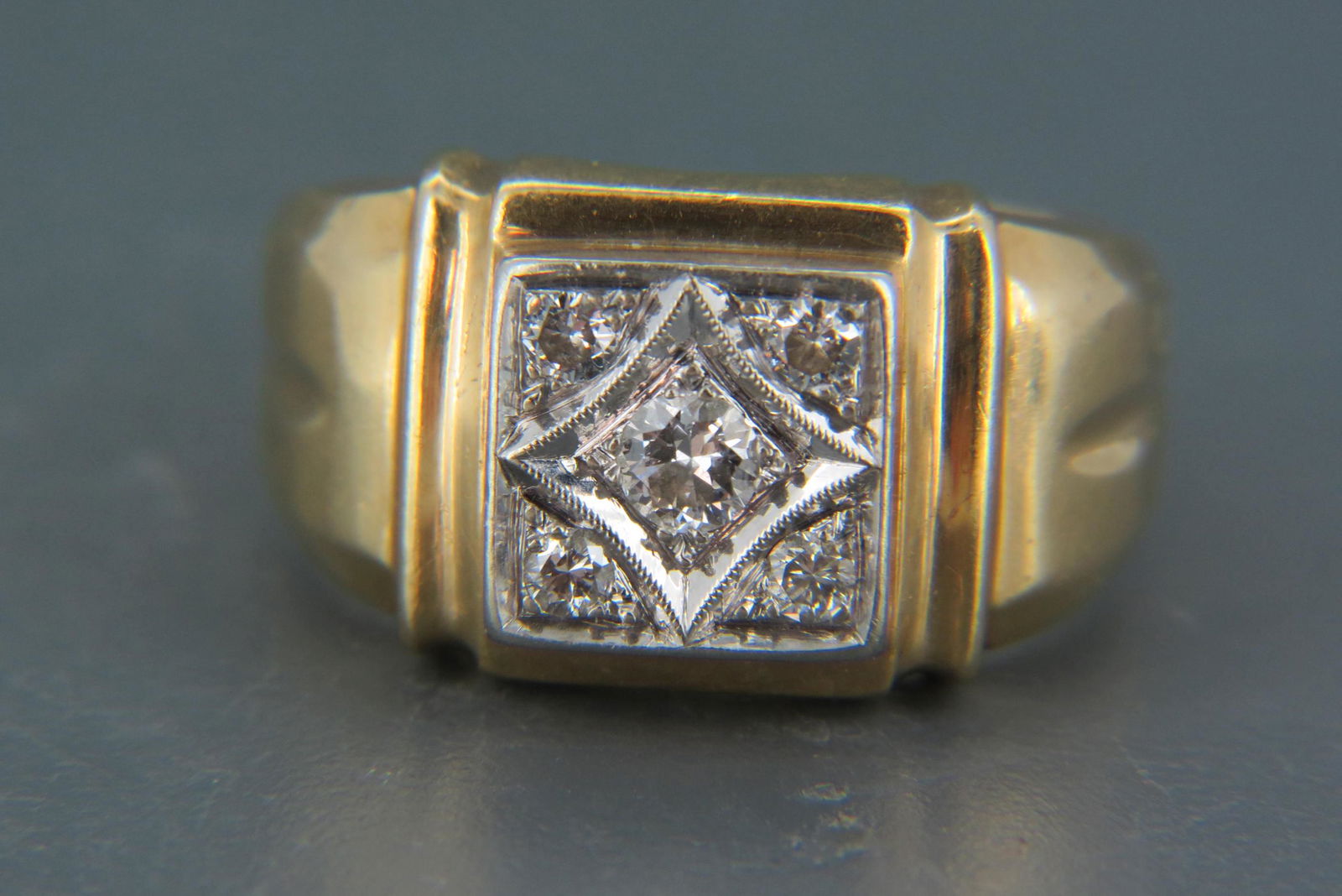 Man's Diamond 14K Gold Ring, (1 of 7)