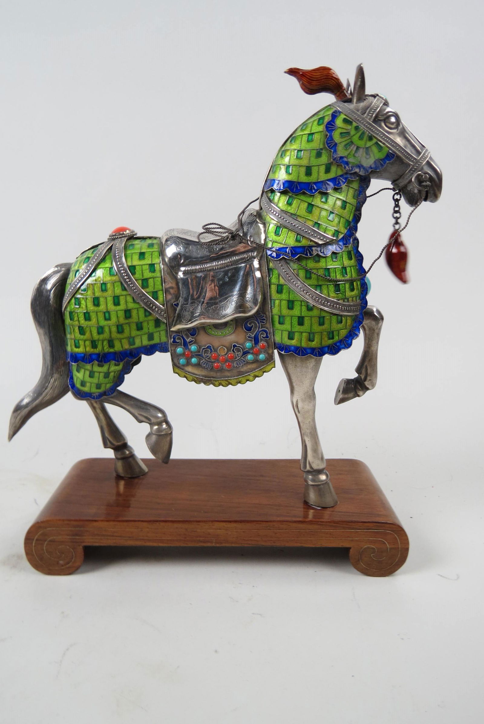 Chinese Silver, Jeweled & Enameled Horse Figure, (1 of 5)