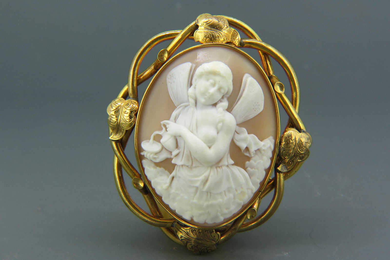 Unusual 19th Century Carved Shell Cameo Brooch, (1 of 6)
