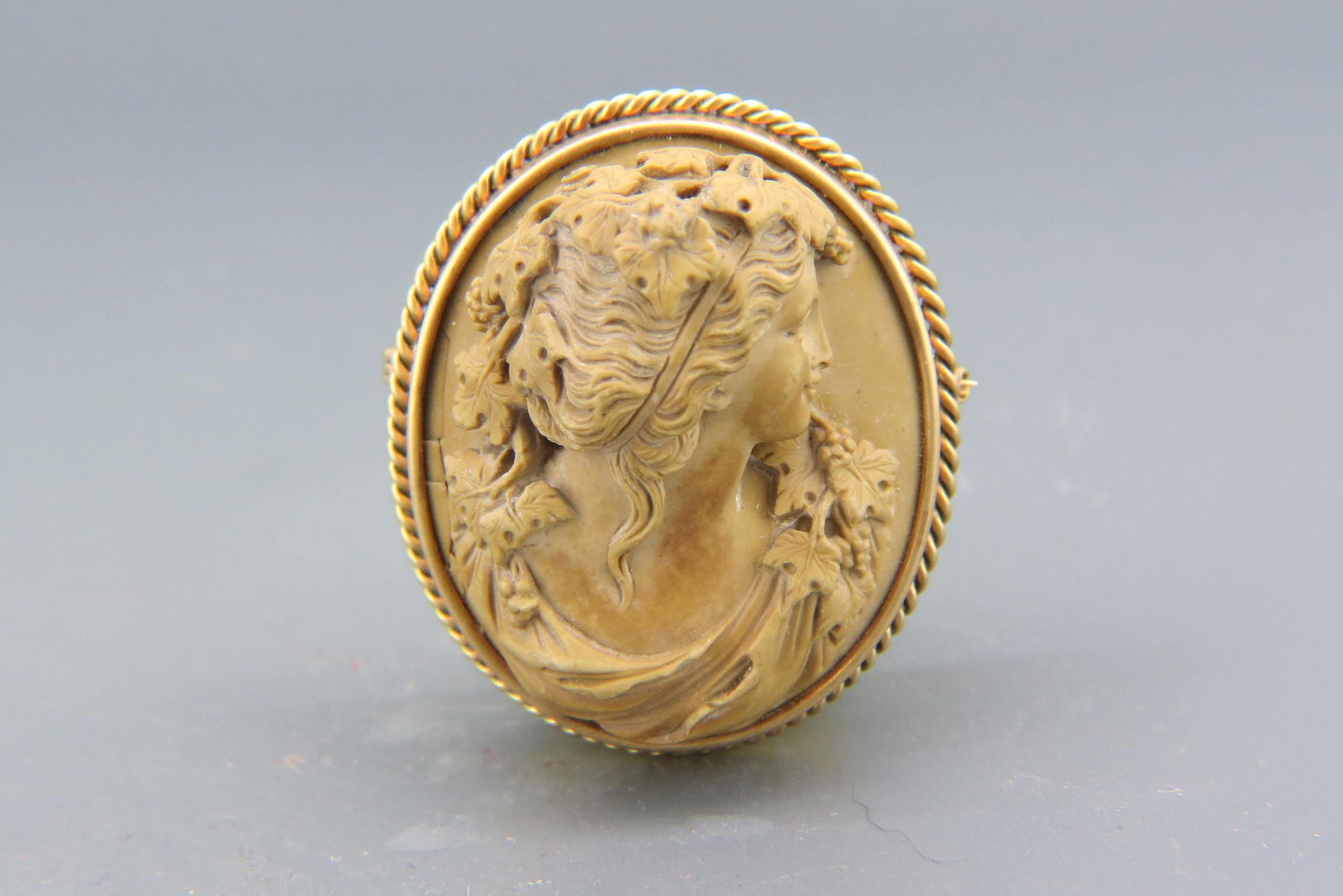 14K Gold Carved Lava Cameo Brooch, scarce, (1 of 5)