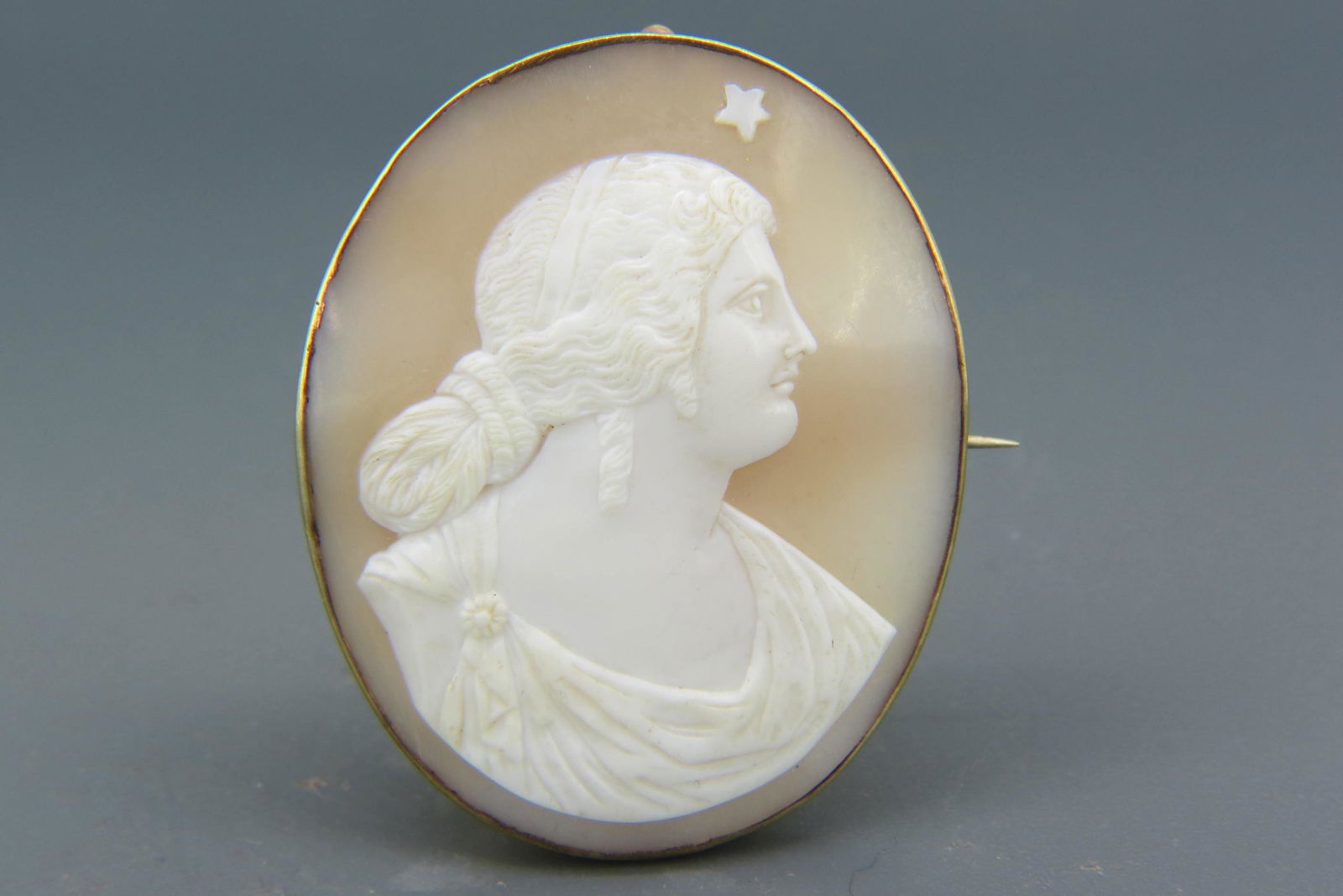 19th Century Carved Shell Cameo Brooch, (1 of 4)
