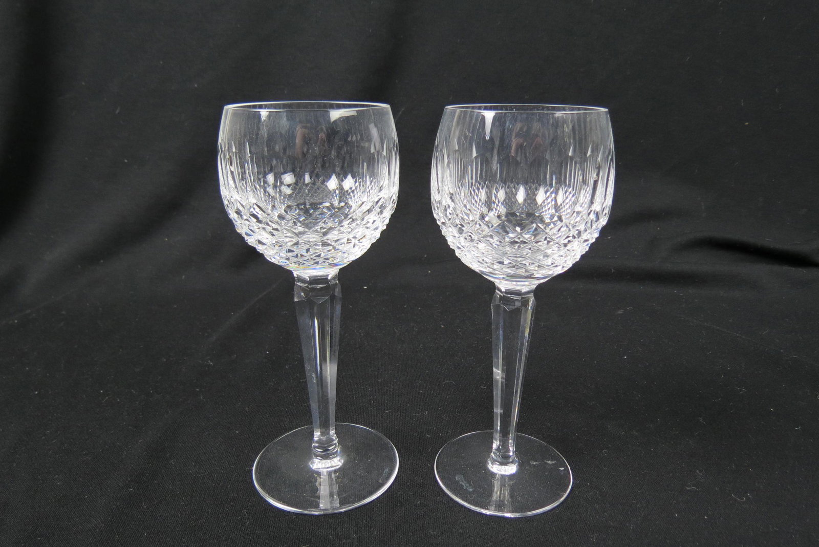 6 Waterford Crystal "Colleen" Hock Wine Glasses,: tall stems, 7 1/2", signed, excellent.