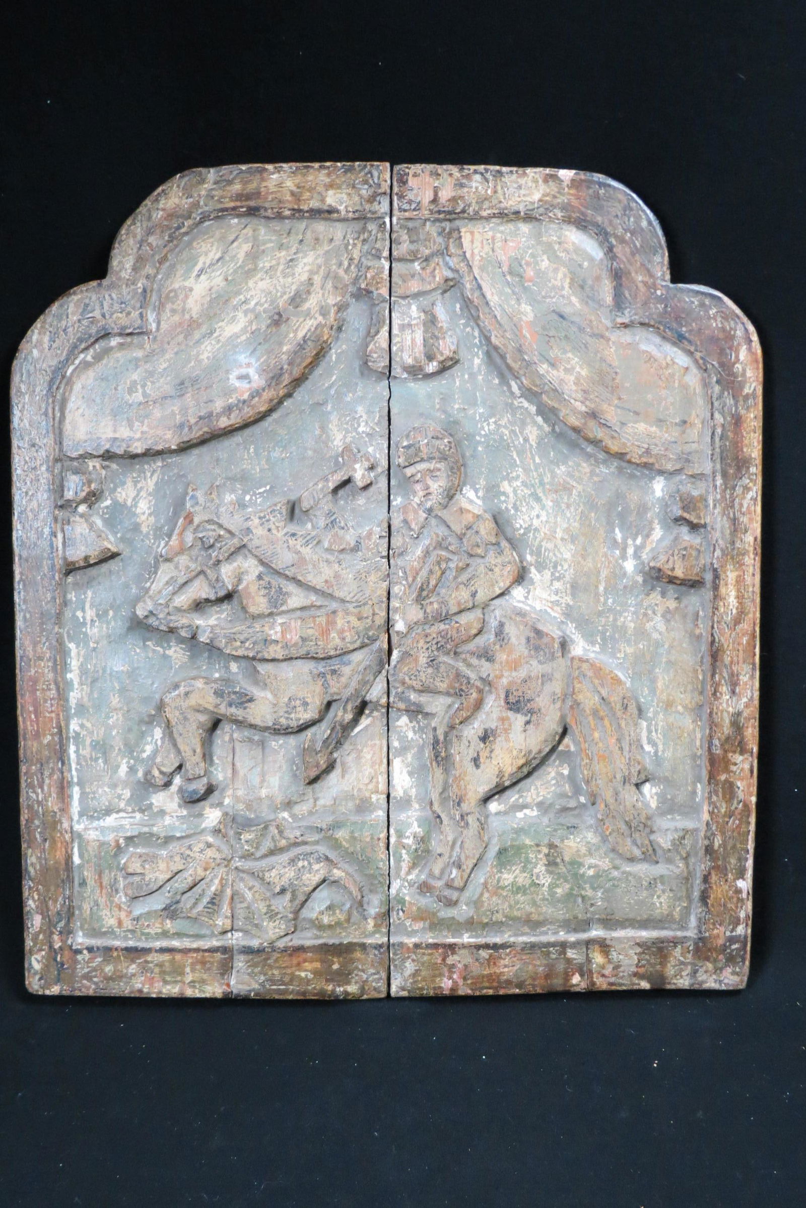 18th Century Wooden Plaque "St. George the Dragon Slayer" (1 of 3)