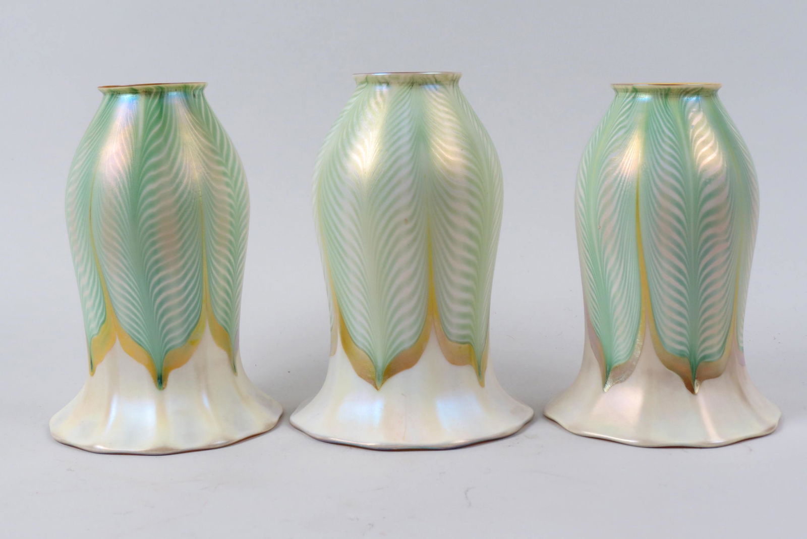 3 Quezal Art Glass Shades, iridescent, (1 of 5)