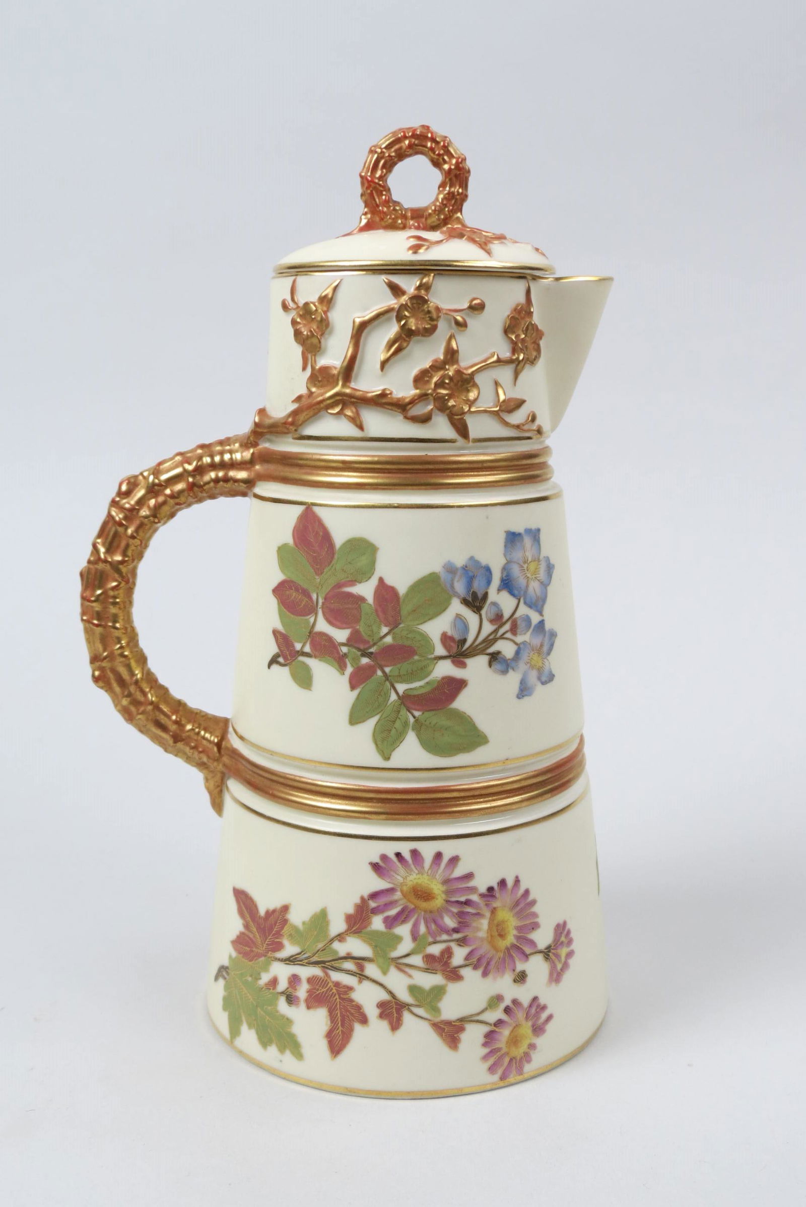 1887 Royal Worcester Porcelain Chocolate Pot, (1 of 5)