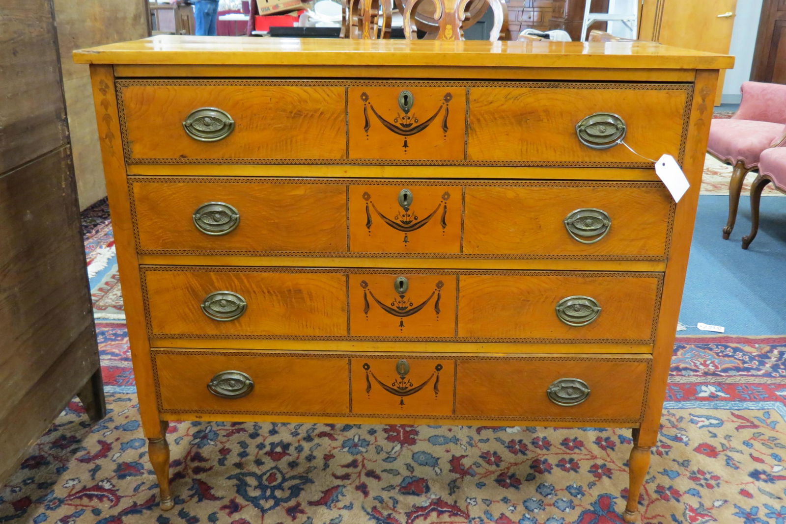 American Sheraton Satin Wood & Maple Chest, (1 of 8)