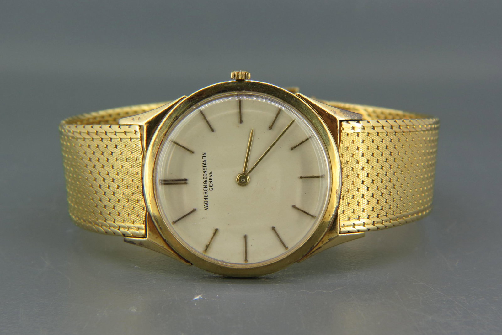Vacheron & Constantin Men's 18K Gold Wristwatch,: case and band all 18K yellow gold, 7 1/2", vintage, 67 grams total, working.