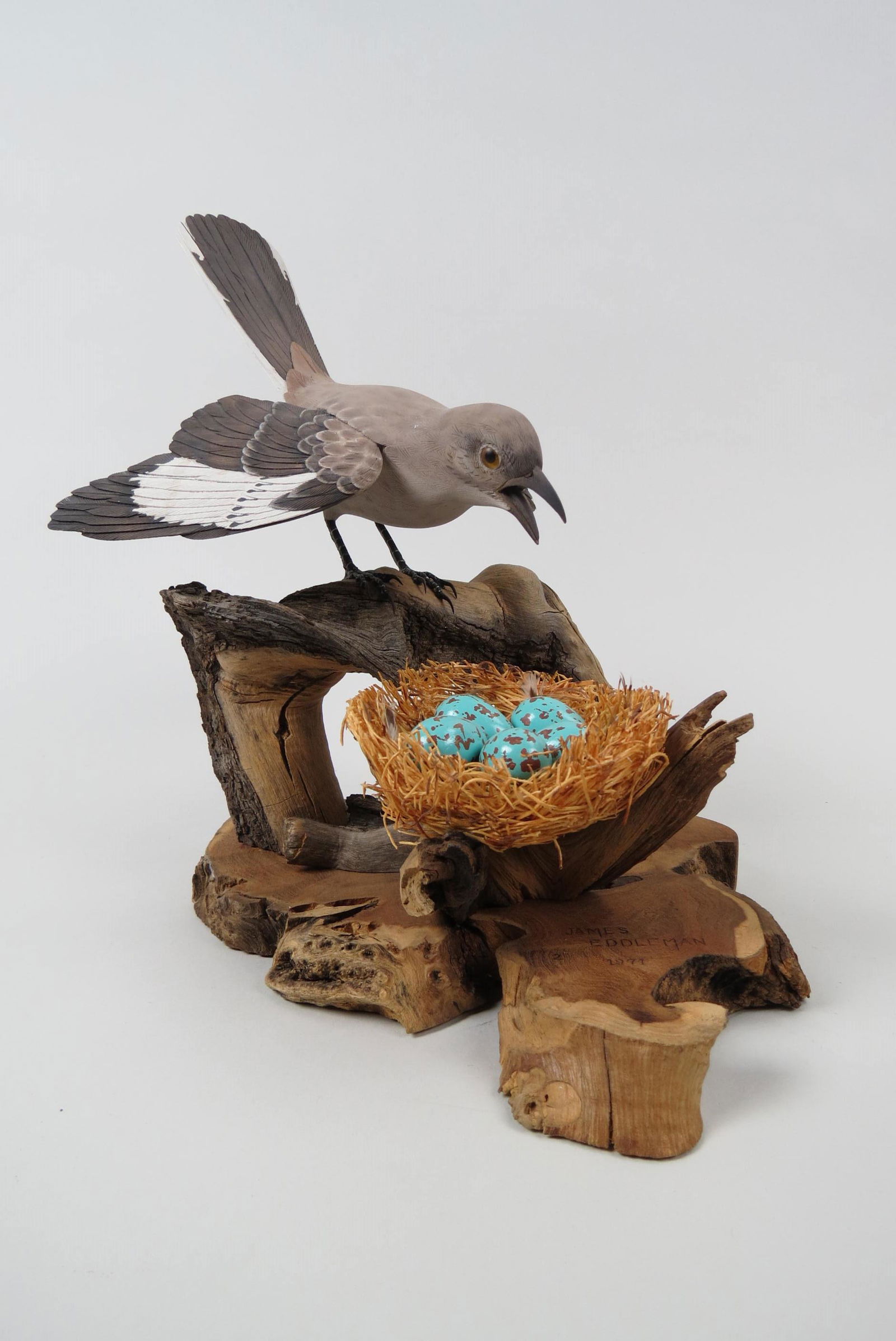 James Eddleman Carved Figurine of a Mockingbird, (1 of 6)
