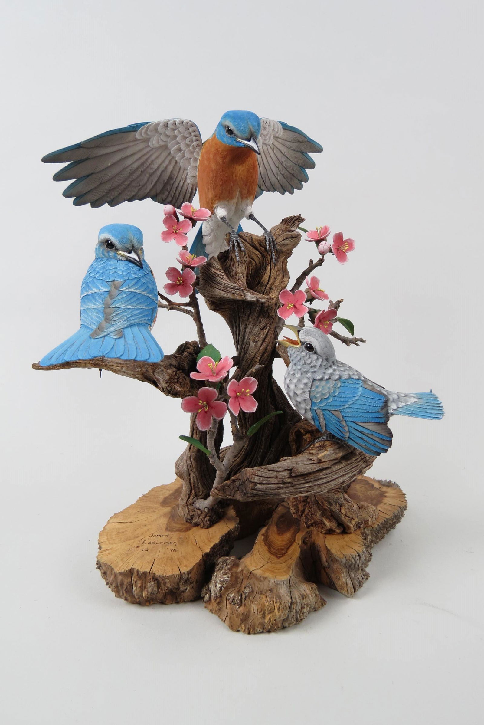 James Eddleman Carved Figurine of Bluebirds, (1 of 7)