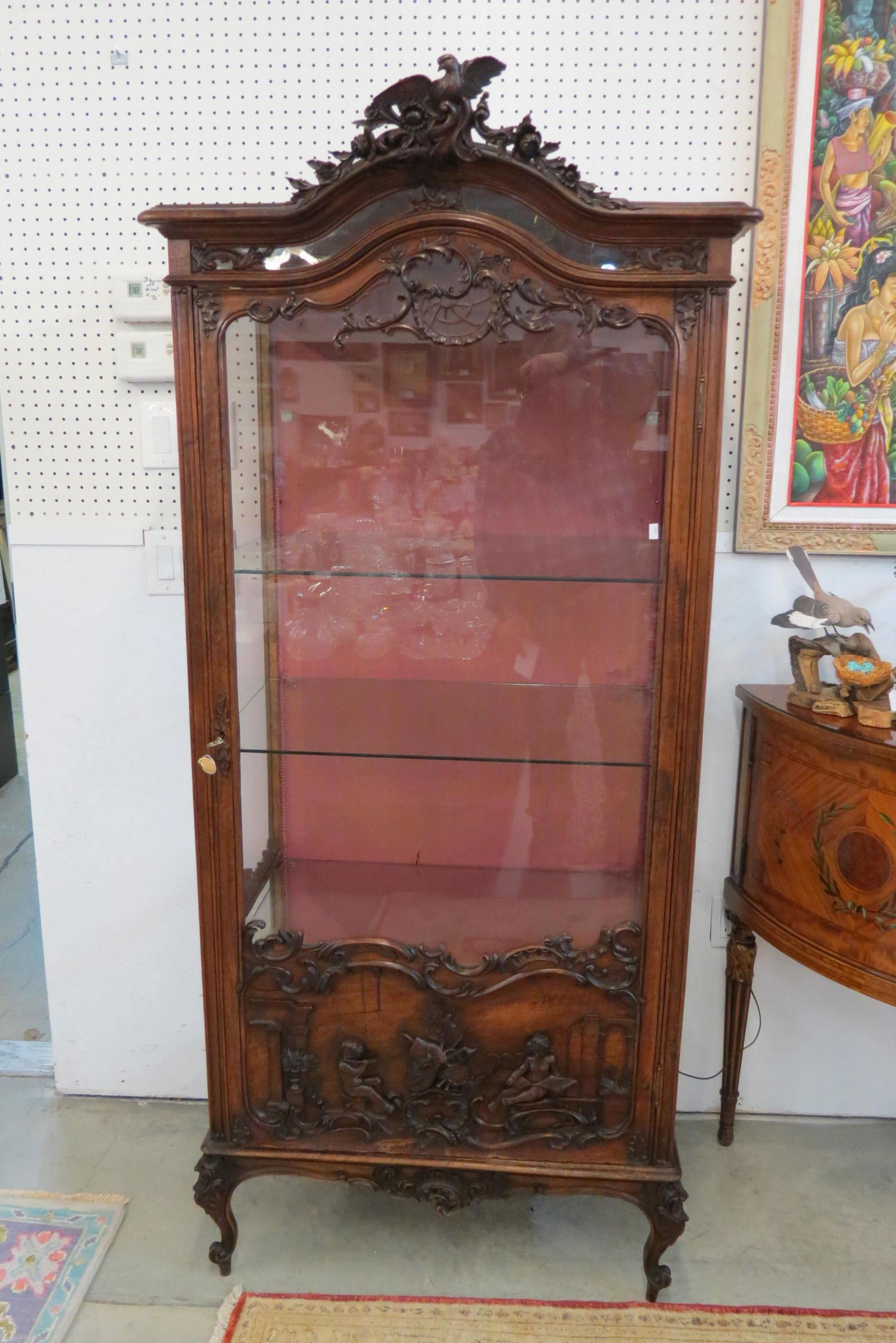 19th Century Carved Walnut Display Cabinet, (1 of 4)
