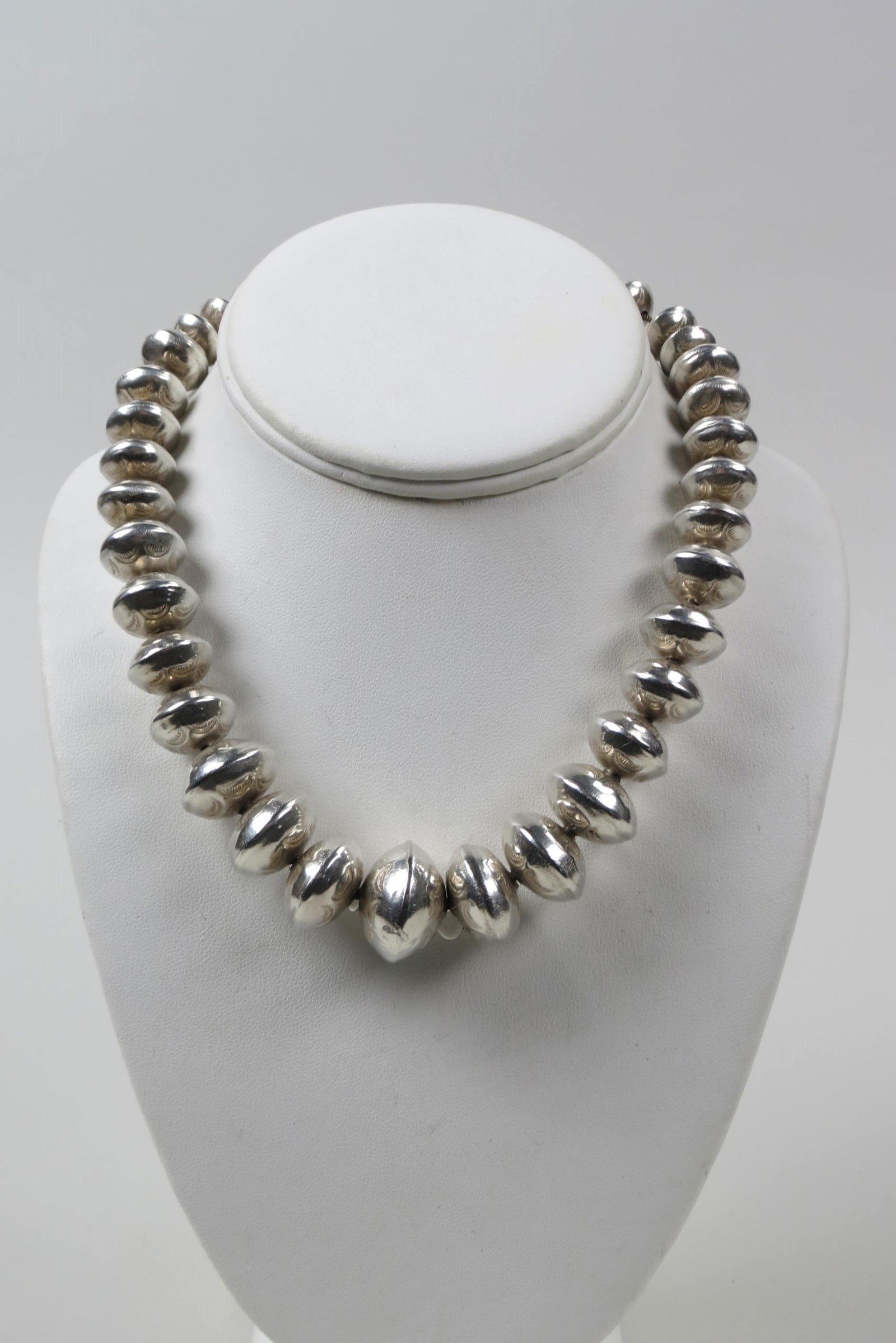 Navajo Sterling Silver Necklace, "Navajo Pearls", (1 of 4)
