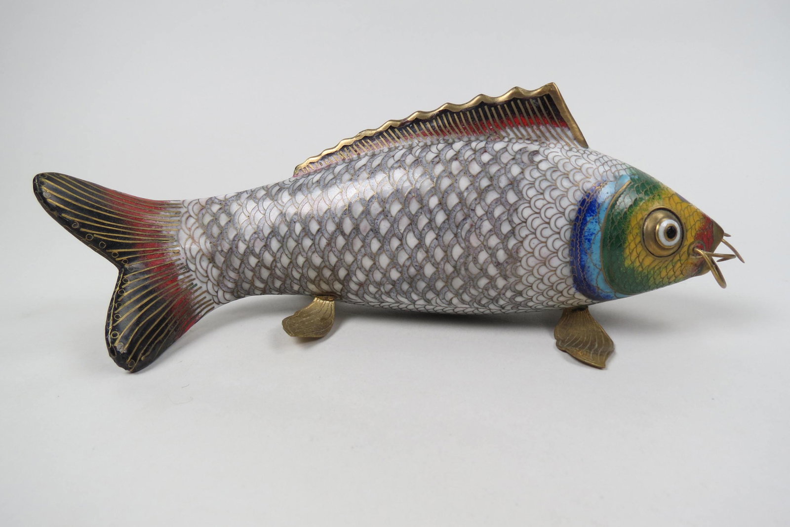Chinese Cloisonne Figurine of a Fish,: 10" long, 4" tall, excellent.