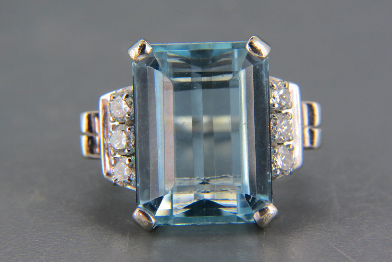 Aquamarine & Diamond Art Deco Ring, (1 of 7)