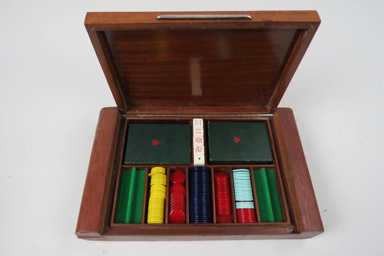 Art Deco Wooden Game Box, silver playing cards (1 of 4)