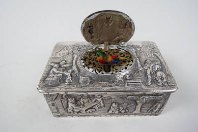 Silver Mechanical Bird Music Box,