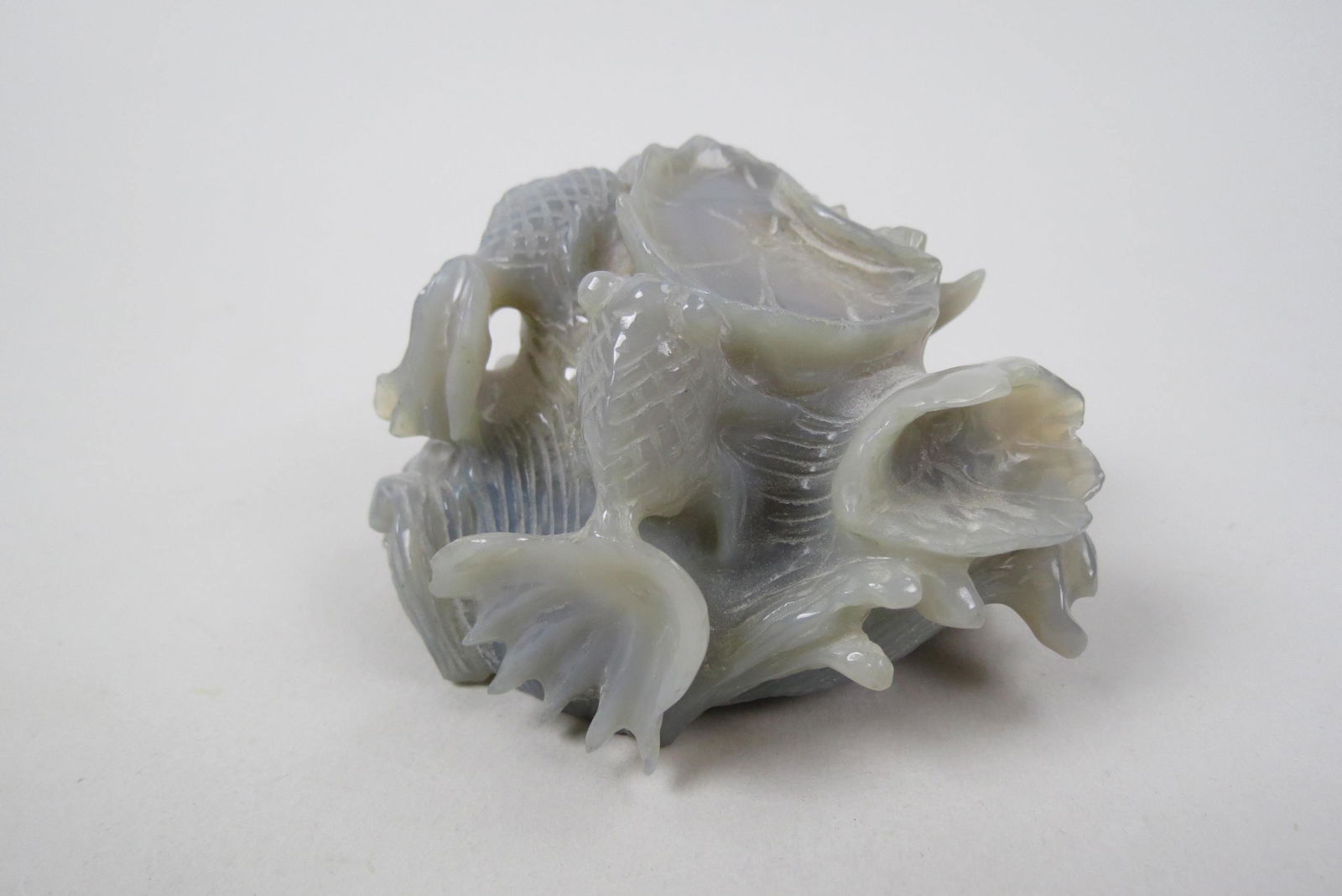 Chinese Carved Agate Figurine of Coy & Waterlily, (1 of 4)