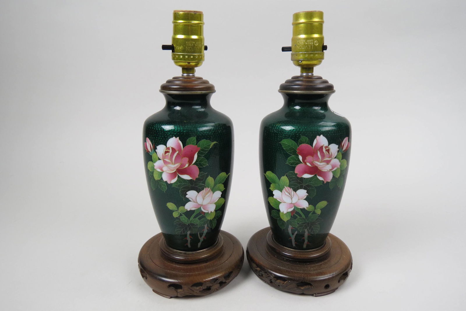 Pair of Japanese Sato Cloisonne Lamps, (1 of 4)