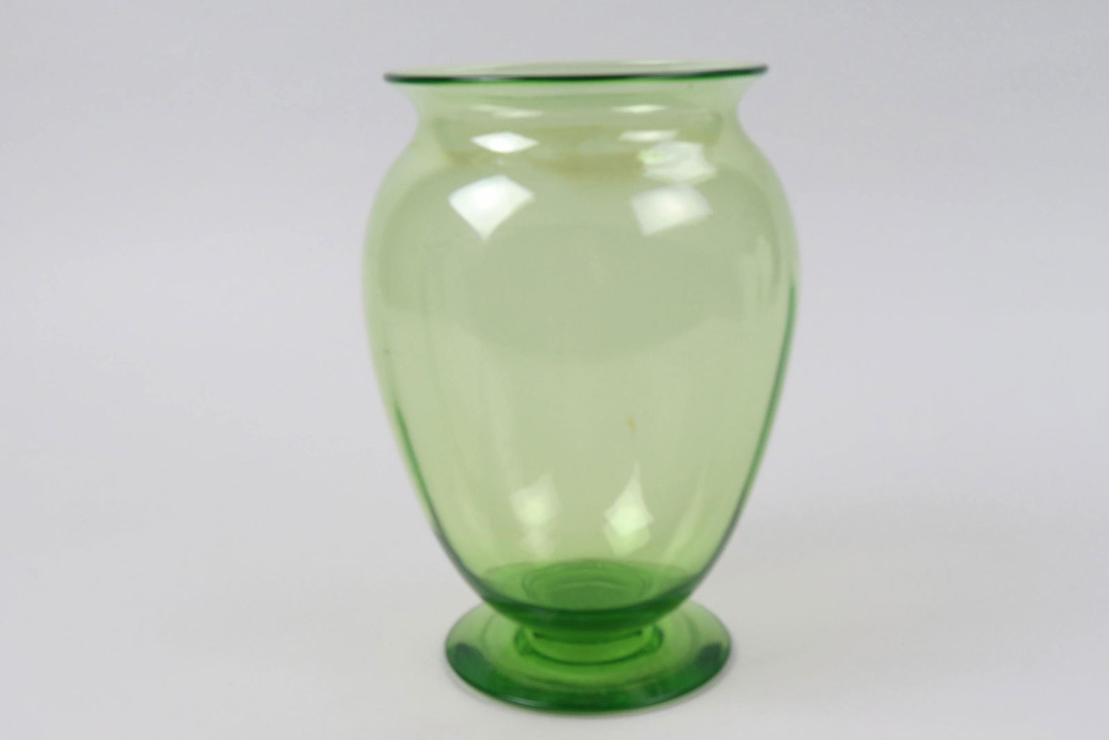 Steuben Art Glass Vase,: green, 8 1/2", unsigned, base wear.