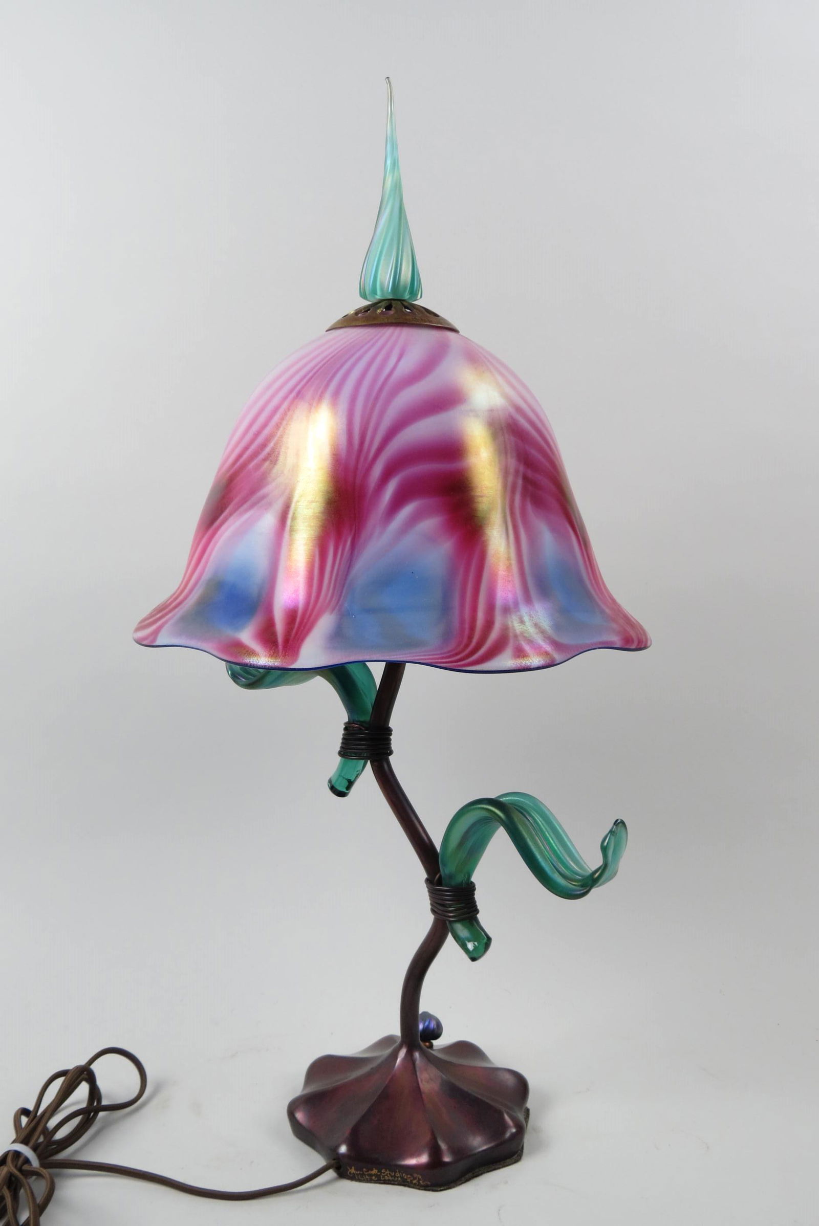 John Cook Studio Art Glass & Copper Lotus Lamp, (1 of 7)