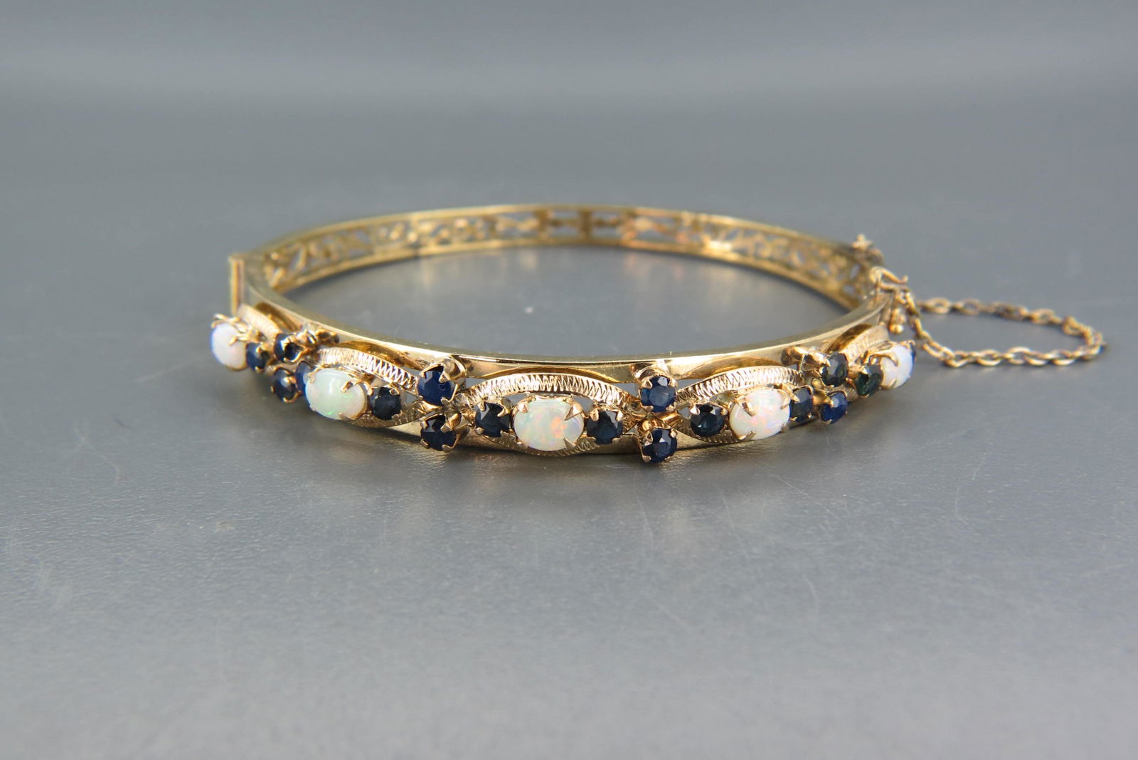 Opal, Sapphire & Diamond 14K Gold Bangle Bracelet, (1 of 5)