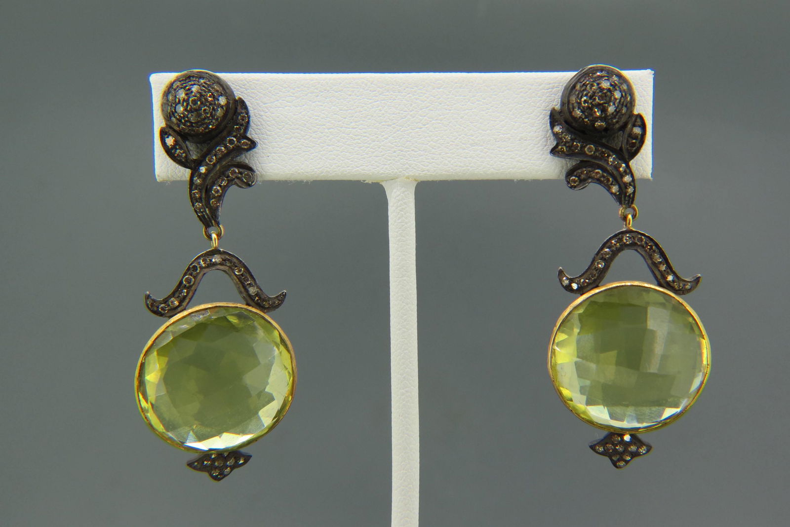 Gold, Silver, Diamond & Yellow Quartz Earrings, (1 of 3)