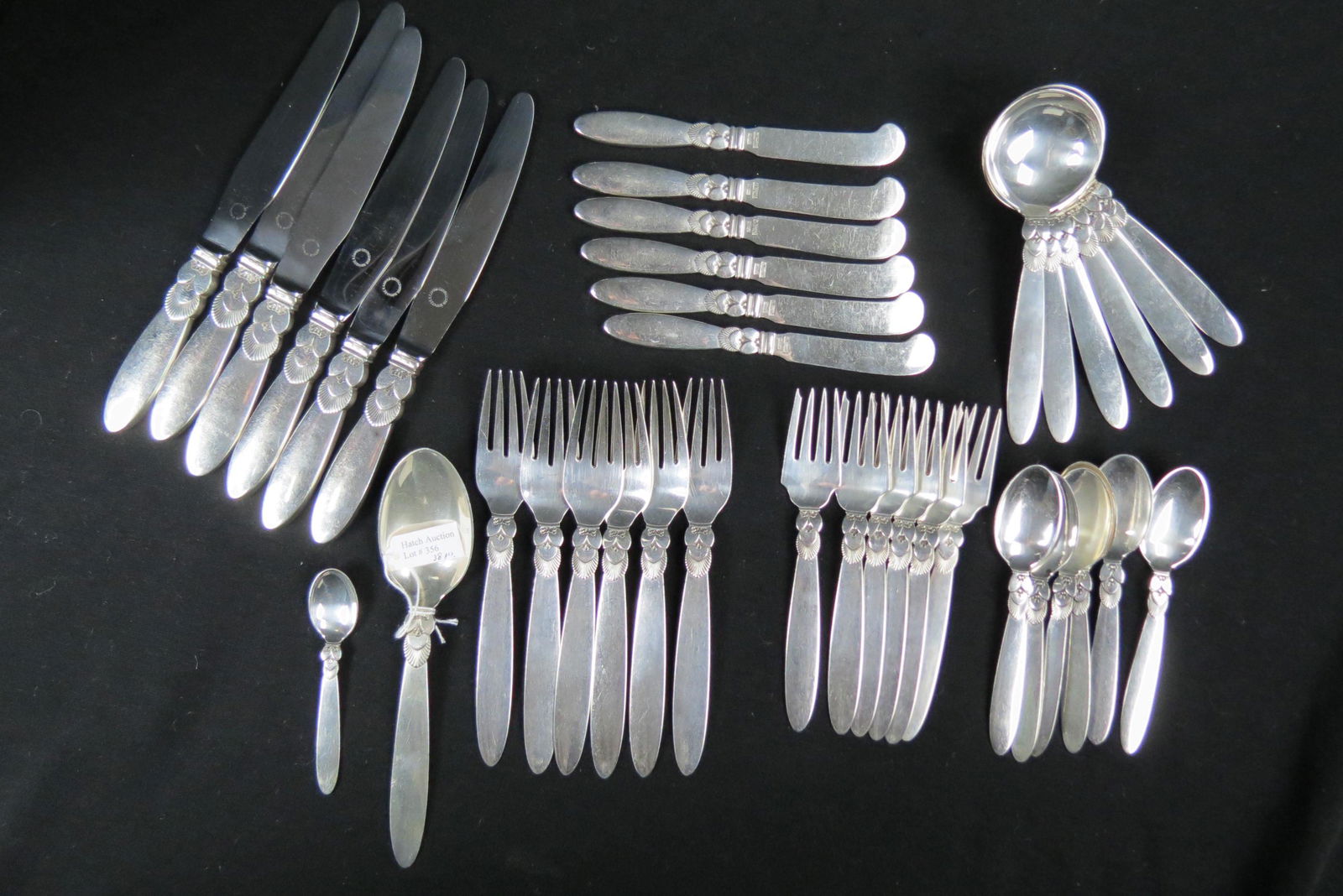 38 pc. Georg Jensen "Cactus" Sterling Flatware Set (1 of 6)