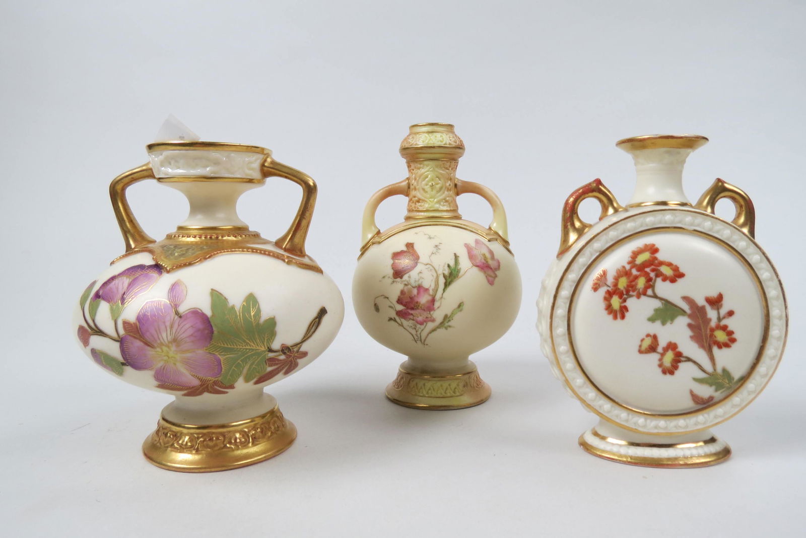 3 Royal Worcester Porcelain Cabinet Vases, (1 of 6)