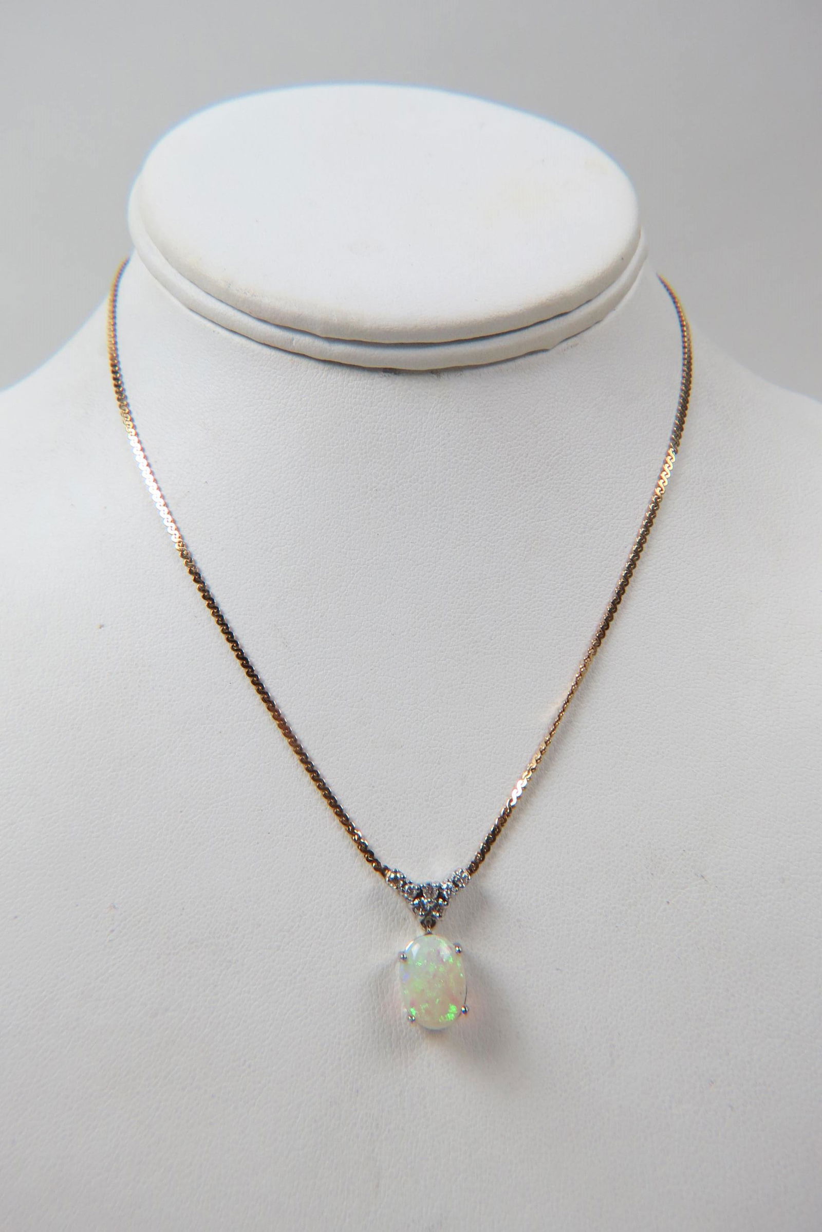 Opal & Diamond 14K Gold Necklace, (1 of 5)