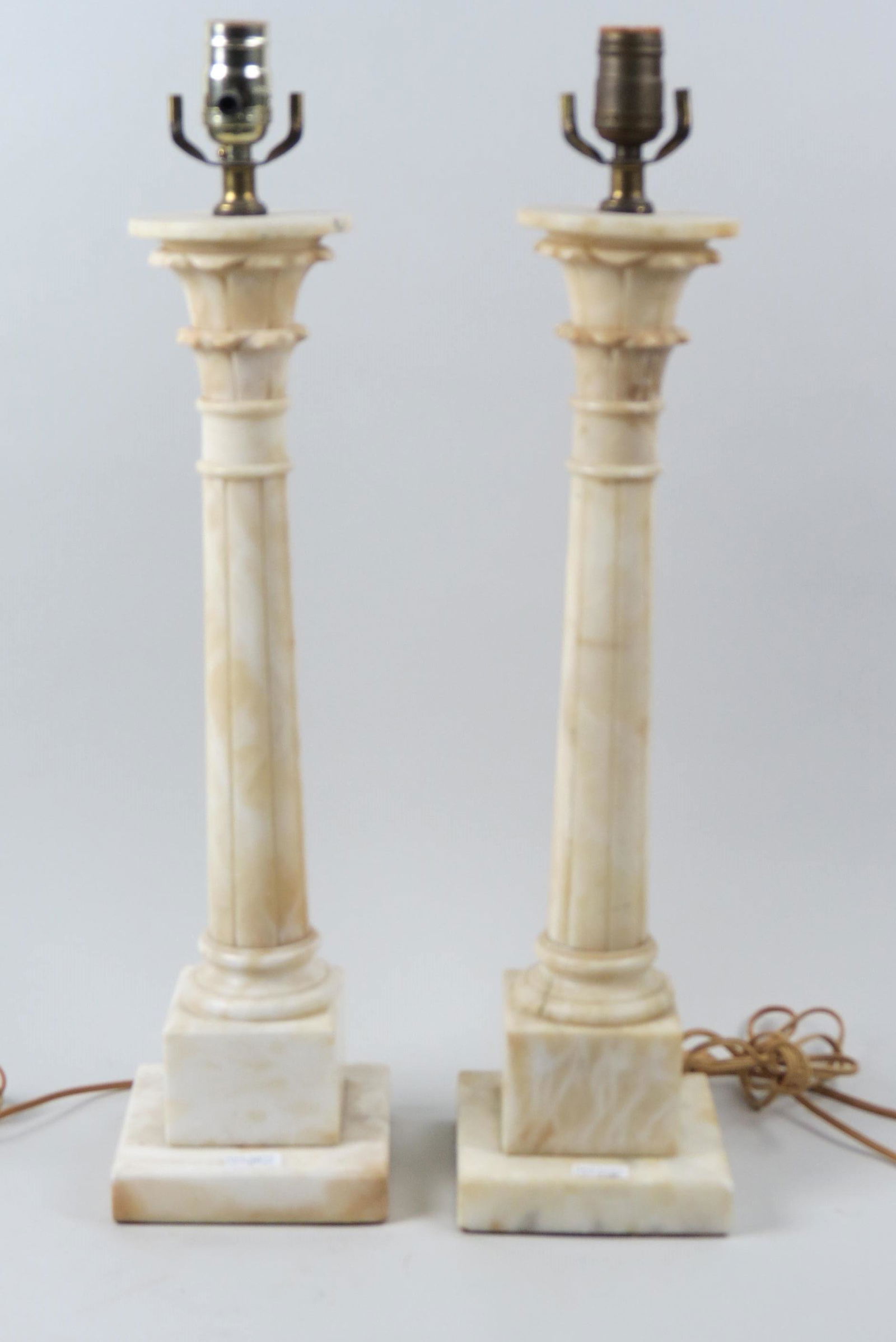 Pair of Carved Alabaster Lamps, classical columns, (1 of 4)