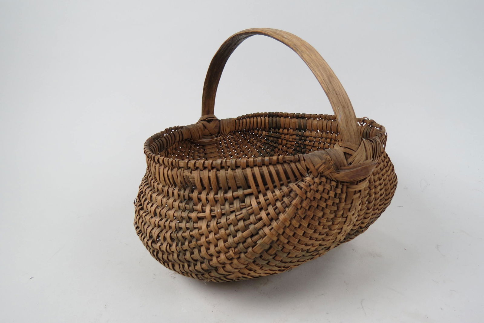 Antique Handmade Split Oak Buttock Basket, (1 of 4)