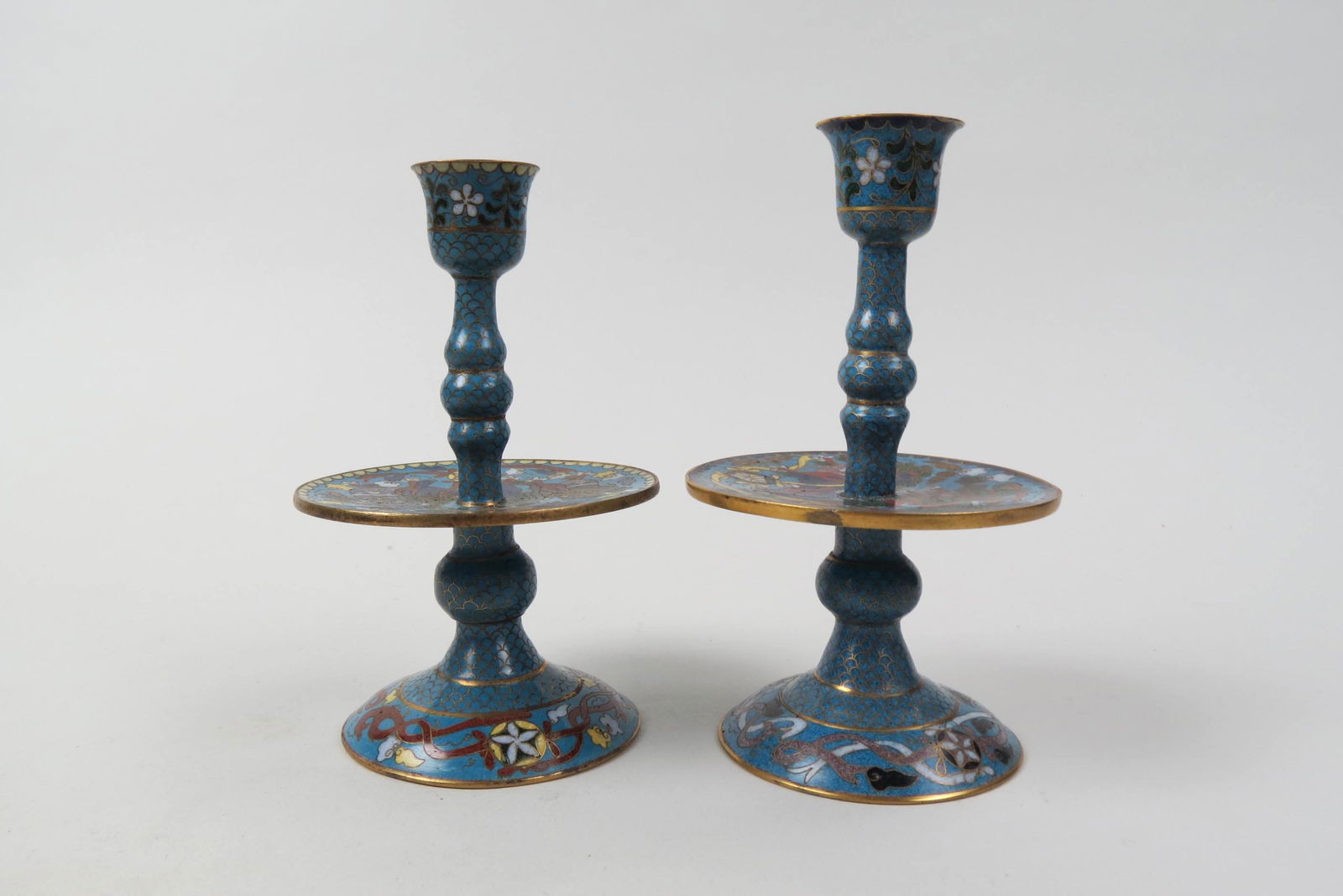 Pair of Chinese Cloisonne Candlsticks, (1 of 5)