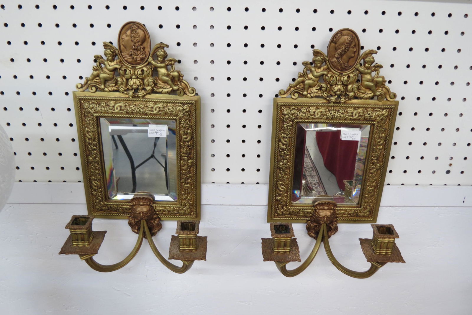 Pair of Brass & Gilt Meatl Mirrored Sconces, (1 of 4)