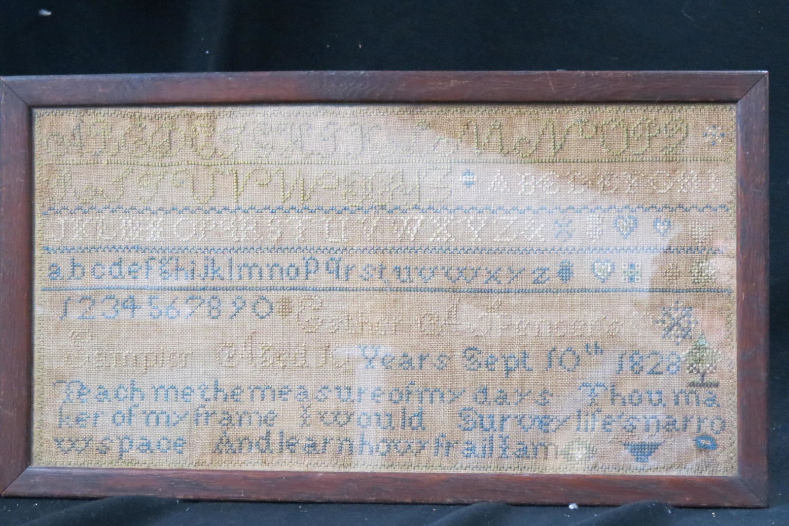 1828 Sampler, Alphabet, Numerical and Verse, (1 of 3)