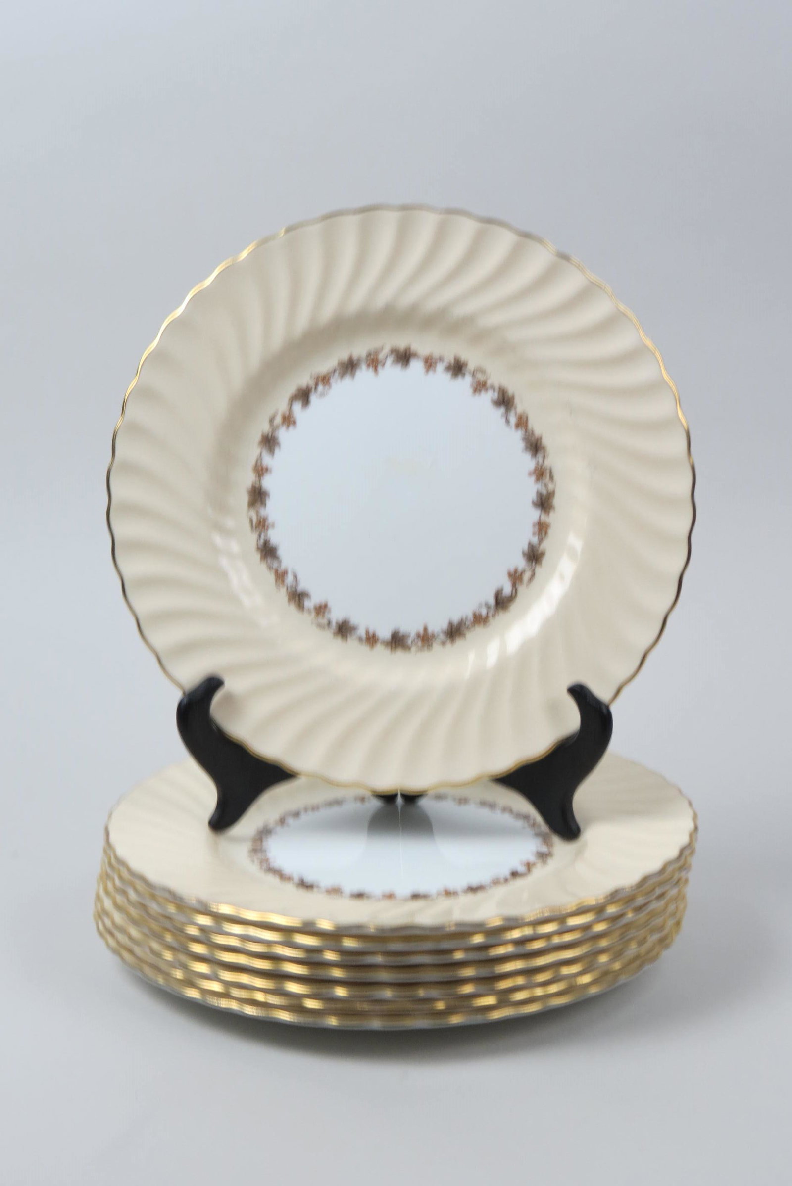 8 Minton Bone China Dinner or Service Plates,: grape and vine decor, "Vineyard, 10 1/2", swirling design border, excellent.