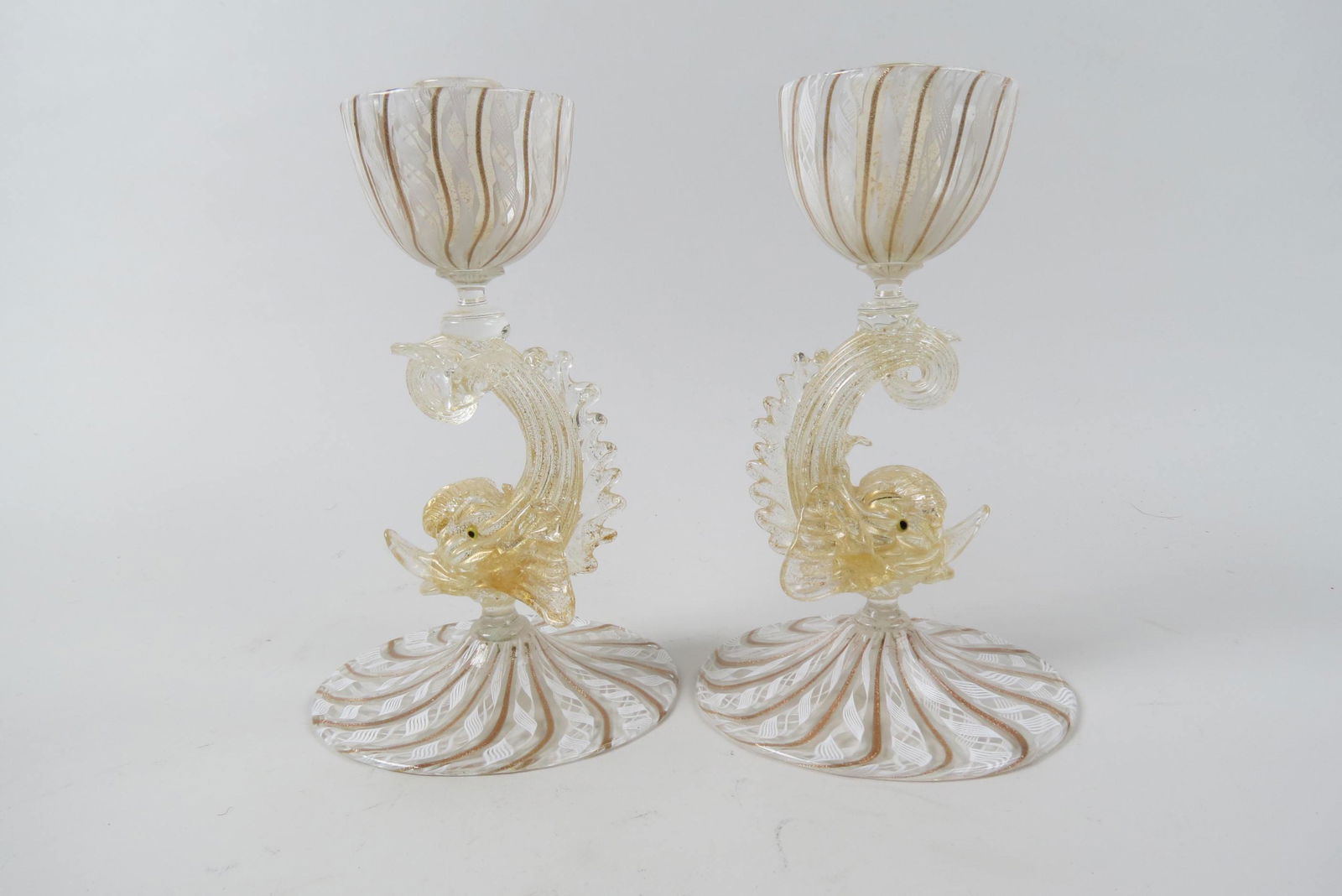 Pair of Venetian Art Glass Candlesticks, (1 of 5)